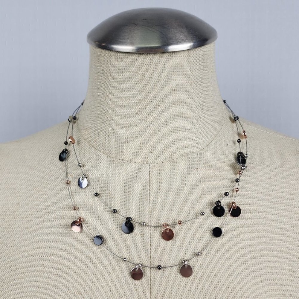 FAC Silver Disc Chime Double Necklace